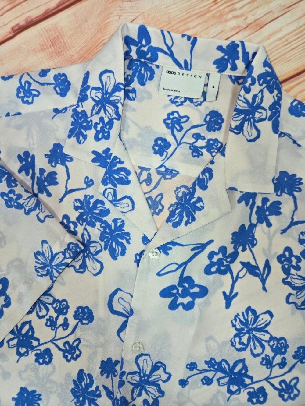 ASOS Design Mens Floral Print Button-Up Shirt Size Medium Blue & White